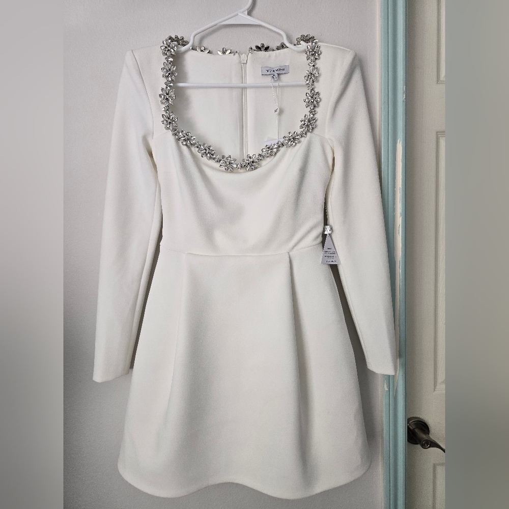 Nadine Merabi  Elegant White Dress with Embellished Neckline Sz XS - Picture 8 of 17